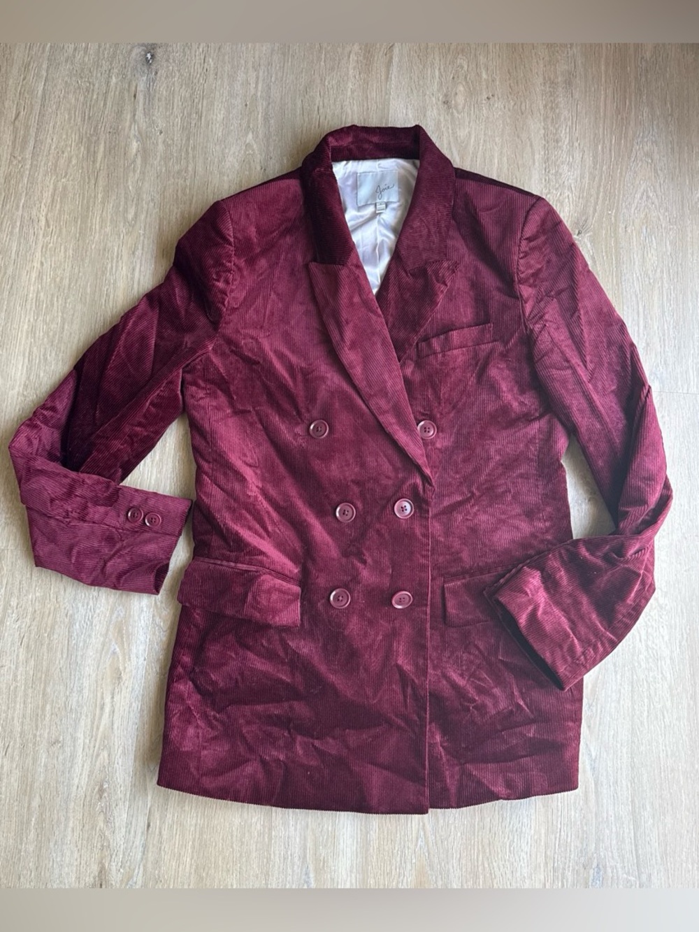 Joie Double-Breasted Corduroy Blazer in Burgundy Merlot 8